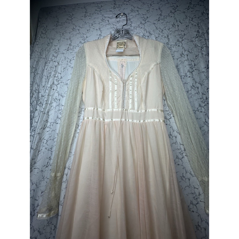 Vintage 1970s Gunne Sax Pink Sheer Sleeves w/ Belt Maxi Dress | Tagged Sz: 9 - Picture 6 of 9